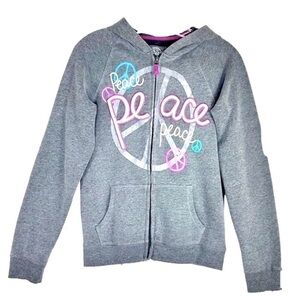 AUTHENTIC AMERICAN HERITAGE GRAY ZIP UP HOODIE PEACE GRAPHICS